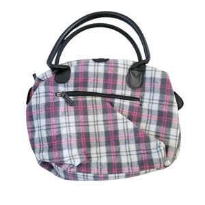 Gray & Pink Plaid Fuzzy Handbag
